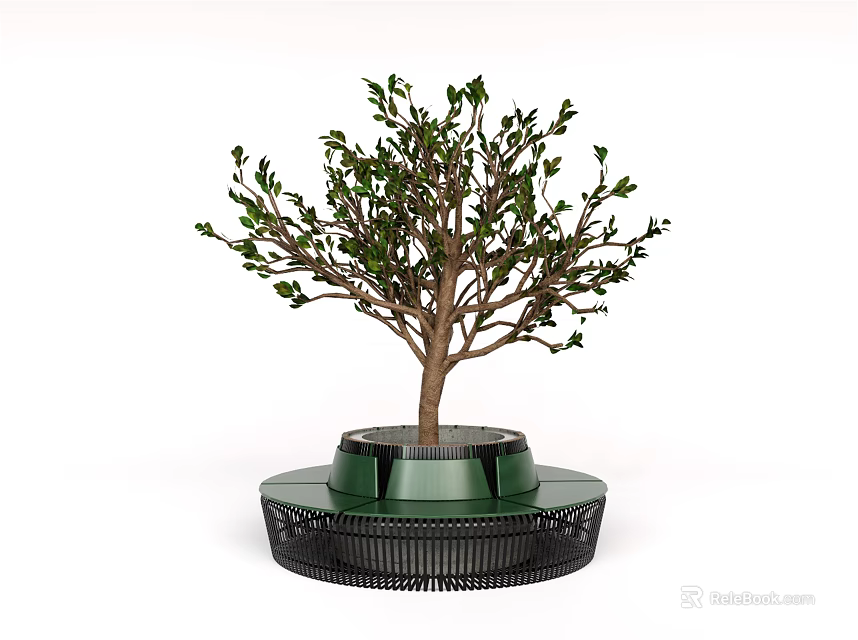 Tree Pit With Green Leaf Tree And Modern Grid Base Design Structure 3d model 