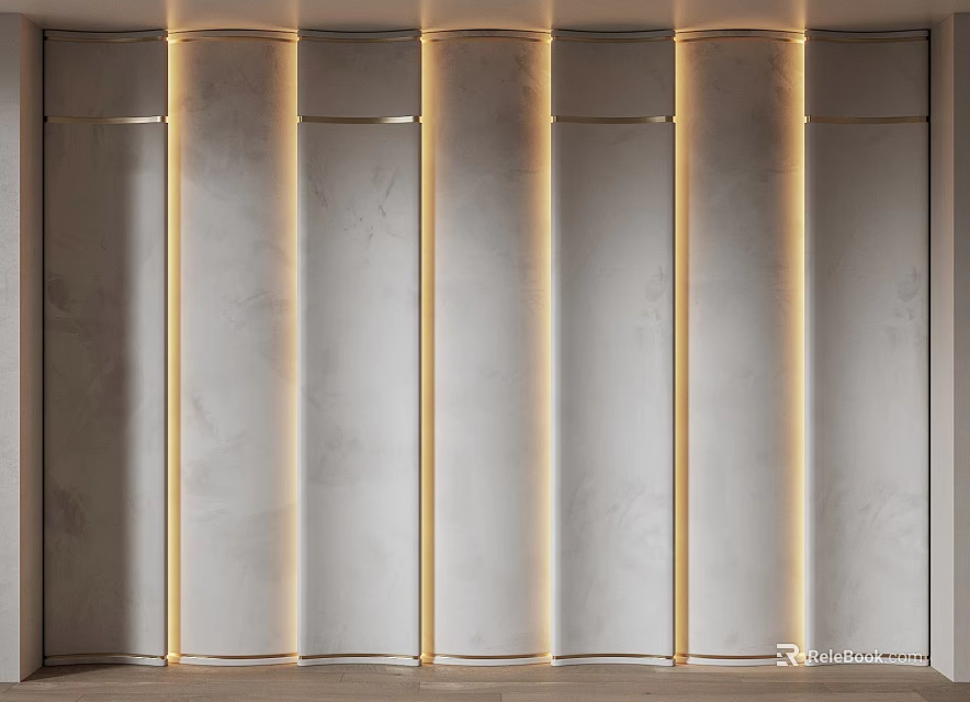 Modern Elegant Wall Design With Marble Texture And Recessed Lighting Accents 3d model 