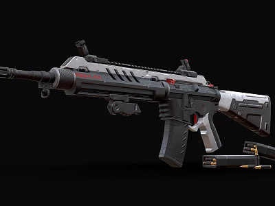 Tactical Assault Rifle With Black White Finish And Tactical Magazine Accessories 3d model