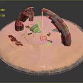3D Model Scene Of Circular Sandy Platform With Arched Structures And Metal Frames 3d model