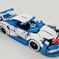 Detailed Blue and White Building Blocks Sports Car Model with Racing Design