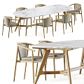 Elegant Modern Dining Table With Marble Top Wooden Frame And Grey Chairs 3d model