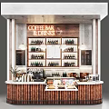 Coffee Bar Interior With Wooden Shelves Bottles Coffee Machine And Dessert