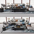 Elegant Modern Sofa And Coffee Table Set With Decorative Pillows Side Table And Area Rug 3d model