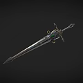 Medieval Fantasy Sword With Intricate Metal Blade Green Gemstone And Ornate Hilt Design