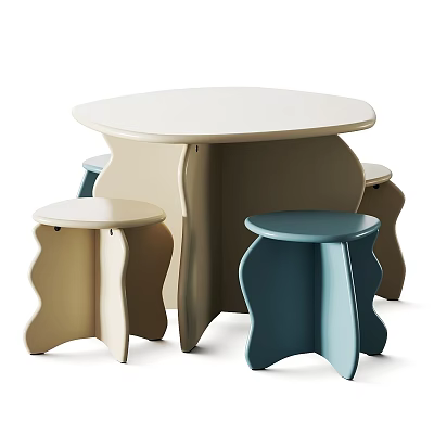 Modern Stylish Kids Table Set With Colorful Matching Stools For Children Play And Learning Activities 3d model