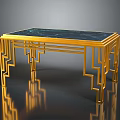 Elegant Modern Table With Golden Frame Dark Marble Top And Geometric Pattern Legs 3d model