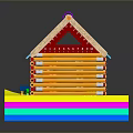 Modern Handmade Small House Model With Colorful Materials Wooden Strip Structure And Blue Snowy Roof