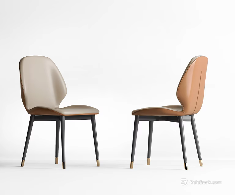 Modern Dining Chairs With Beige And Orange Leather Seats And Black Metal Legs 3d model 