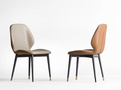 Modern Dining Chairs With Beige And Orange Leather Seats And Black Metal Legs 3d model