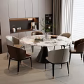 Modern Round Marble Dining Table Set With Matching Chairs And Kitchen Cabinets 3d model