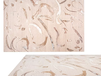 Modern Square Rug With Abstract Beige Background And Gold Flowing Lines For Living Room Decor 3d model
