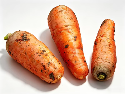 Three Freshly Harvested Carrots with Natural Soil on White Background 3d model