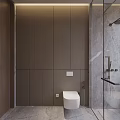 Luxurious Bathroom With Marble Walls Illuminated Mirror Glass Shower And Vanity