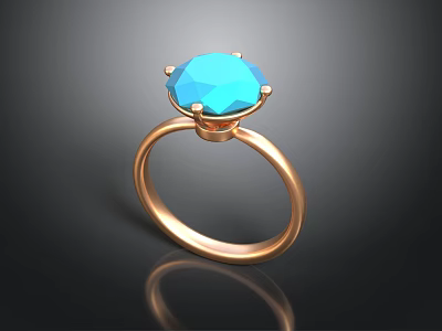 Stylish Gold Ring With Blue Polygonal Cut Gemstone Fashion Accessory 3d model
