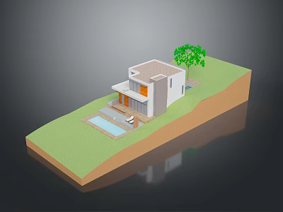 Modern Contemporary House Exterior With Green Lawn Swimming Pool Tree And Terrace 3d model