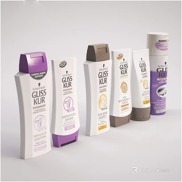 Bathroom Accessories Schwarzkopf Gloss Kur Shampoo Conditioner Bottles With Different Colors Design 3d model 