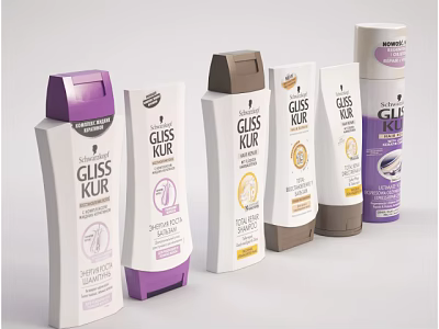Bathroom Accessories Schwarzkopf Gloss Kur Shampoo Conditioner Bottles With Different Colors Design 3d model