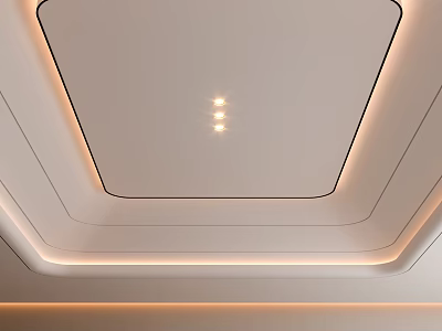 Modern Ceiling Design with Geometric Layered Structure and LED Strip Lights and Embedded Spotlights 3d model