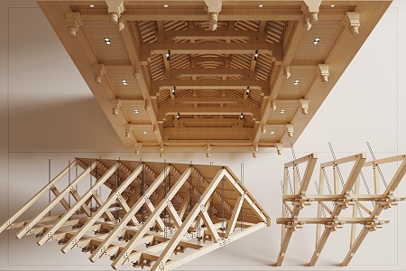 New Chinese-style Suspend Ceiling Wooden Beams Suspend Ceiling Ancient Architecture Structure Roof Herringway Slope Structure Roof Wooden Structure Suspend Ceiling 3d model