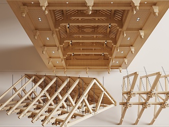 New Chinese-style Suspend Ceiling Wooden Beams Suspend Ceiling Ancient Architecture Structure Roof Herringway Slope Structure Roof Wooden Structure Suspend Ceiling 3d model