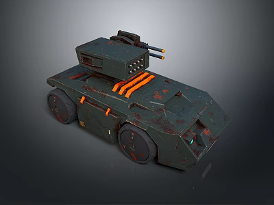 Green Rusty Tank With Orange Stripes Top Machine Gun Armored Vehicle Design 3d model