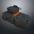 Green Rusty Tank With Orange Stripes Top Machine Gun Armored Vehicle Design