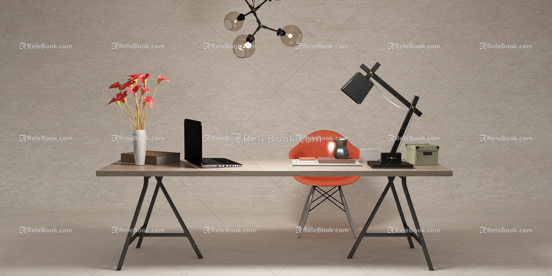 Table Office Ceiling Desk Lamp Computer Decoration Chair Lamp Folding Table Flower Furniture Indoor 3d model