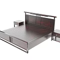 Modern Solid Wood Double Bed With Stylish Headboard And Two Nightstands 3d model
