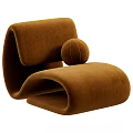 Beige Linen Fabric Modern Curved Leisure Chair With Small Round Pillow