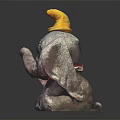 Gray Elephant Themed Furniture Decor Piece With Yellow Hat And Orange Bow On Black Base