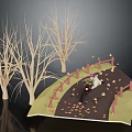Cartoon Scene of Person Riding Bike With Fallen Leaves Leafless Trees and Fence