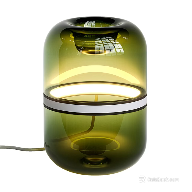 Sleek Green Glass Table Lamp For Modern Home Decor With White Band 3d model 