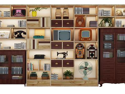Industrial LOFT bookcase decorative cabinet combination 3d model