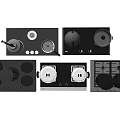 Modern Kitchen Appliances with Stainless Steel Finish Showcasing Stovetops Coffee Makers And Range Hoods