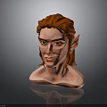3D Cartoon Style Elf Character Bust Model With Red Hair Green Eyes And Pointed Ears