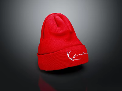 Red Knitted Beanie Hat With White Lettering Stylish Design For Fashion Accessory 3d model