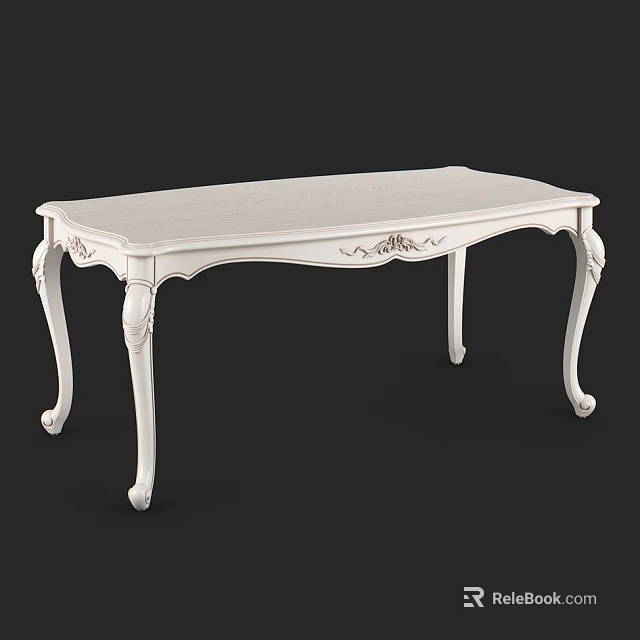 Elegant Classic White Dining Table with Intricate Carved Details and Curved Ornate Legs 3d model 