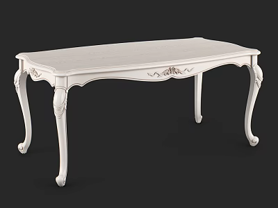 Elegant Classic White Dining Table with Intricate Carved Details and Curved Ornate Legs 3d model