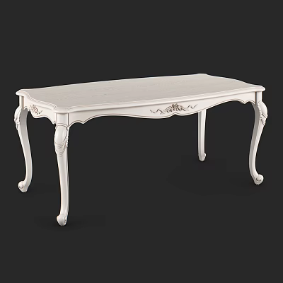 Elegant Classic White Dining Table with Intricate Carved Details and Curved Ornate Legs 3d model
