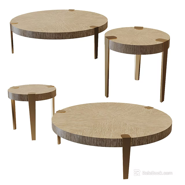 Round Wooden Coffee Tables With Modern Design Slender Legs And Different Sizes 3d model 