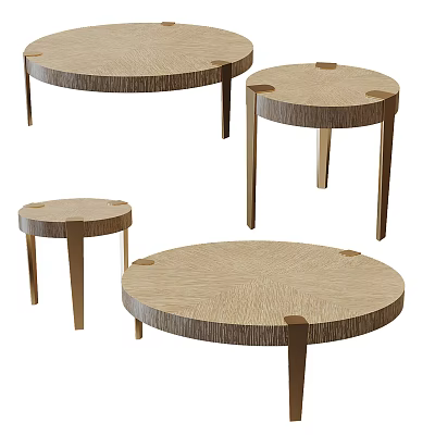 Round Wooden Coffee Tables With Modern Design Slender Legs And Different Sizes 3d model