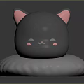 Cute Grey Cat Character With Pink Ears Cheeks And Closed Eyes On White Cushion