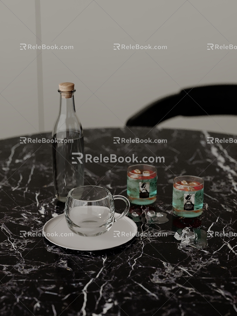 Modern Water Cup Combination Water Cup Ice Block Glass Bottle Tray 3d model