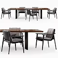 Modern Dining Table Set With Wooden Tabletop Gray Cushioned Chairs And Black Frame