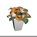 White Vase With Orange And White Flowers And Green Leaves On Soft Background