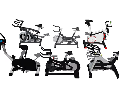 Various Fitness Equipment Including Exercise Bikes Elliptical Trainers and Strength Machines 3d model
