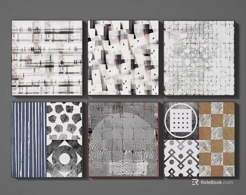 Abstract Geometric Pattern Artworks With Various Textures And Modern Design Elements 3d model