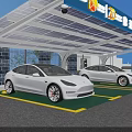 New Energy Solar Charging Parking Lot With Canopy And Parked Cars