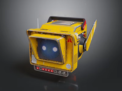 Yellow Projection Monitoring Device With Blue Lens Handle And Red Indicator Lights 3d model
